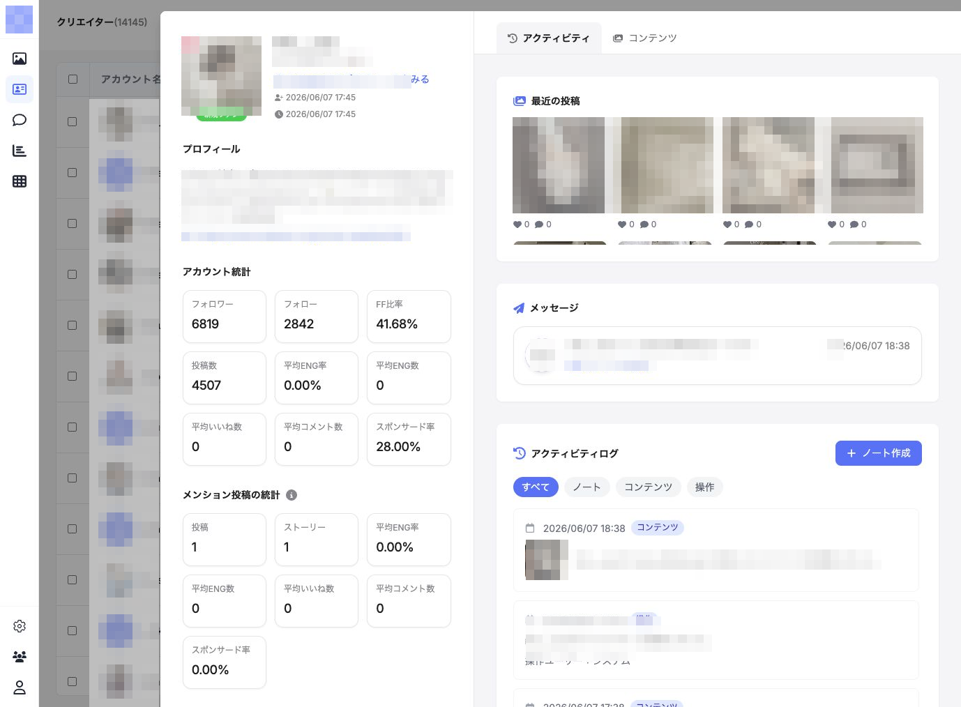 クリエイター詳細パネル